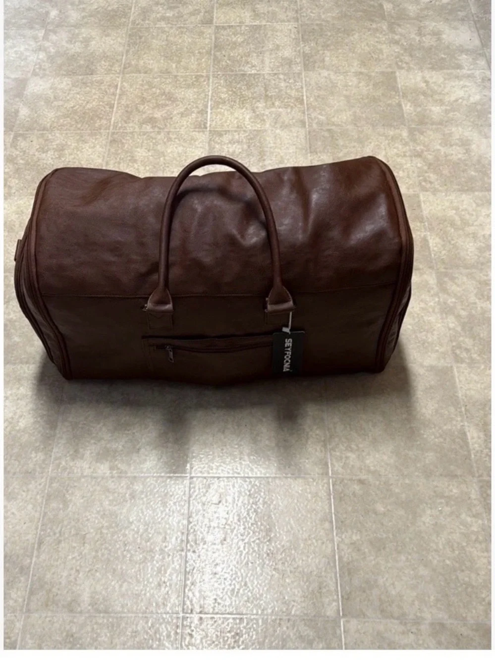 Men's Brown Faux Leather Duffel Bag